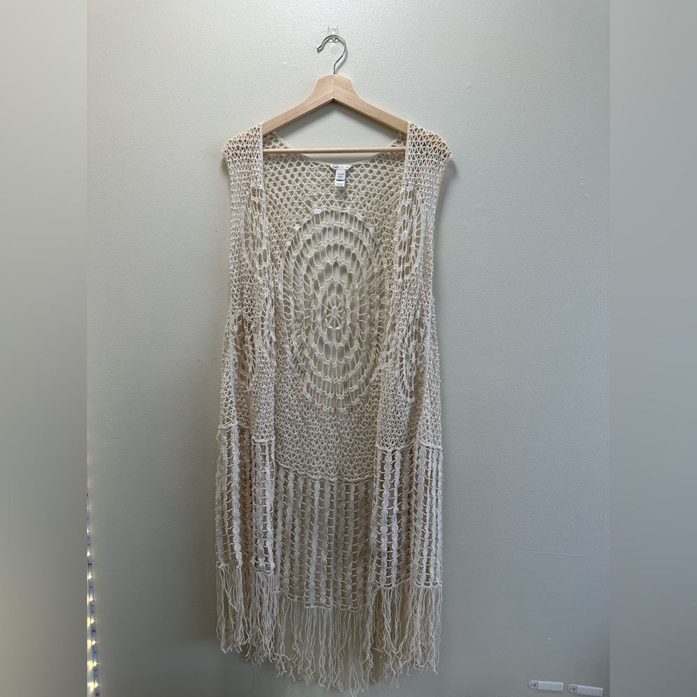 Plus Size Crochet Fringe Trim Vest